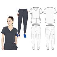 Insight by Med Couture Women's V-Neck Solid Scrub Top & Cargo Jogger Scrub Pant Set MED (PE-7SET---NAVMED LOGO c_10353_p9q)  (NO RETURNS ALLOWED) by All Heart, 8780000167560