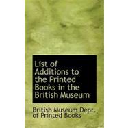 List of Additions to the Printed Books in the British Museum by British Museum Dept. of Printed Books, 9780554519630